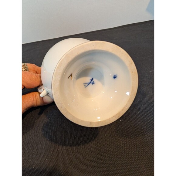 Meissen Green Ivy Sugar Bowl & Swan Handle Creamer – 19th/20th C – First Quality - Picture 7 of 16